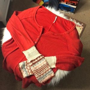 FREE PEOPLE Ski Lodge Henley red Thermal top